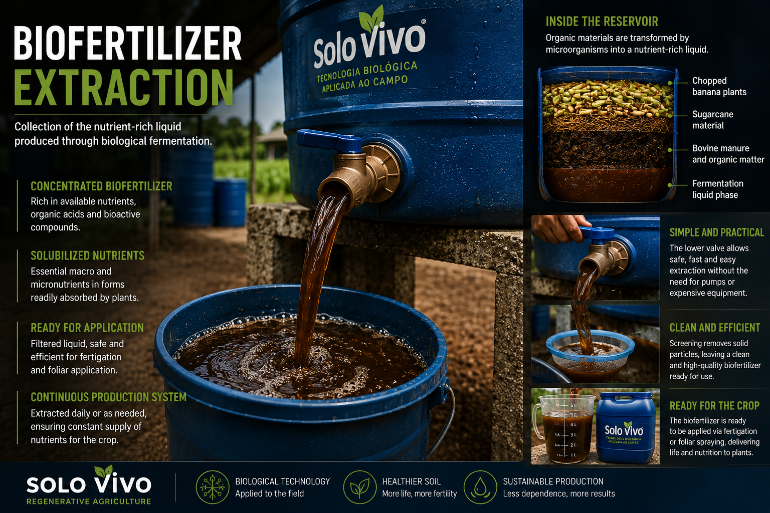 Solo Vivo biofertilizer application guide infographic